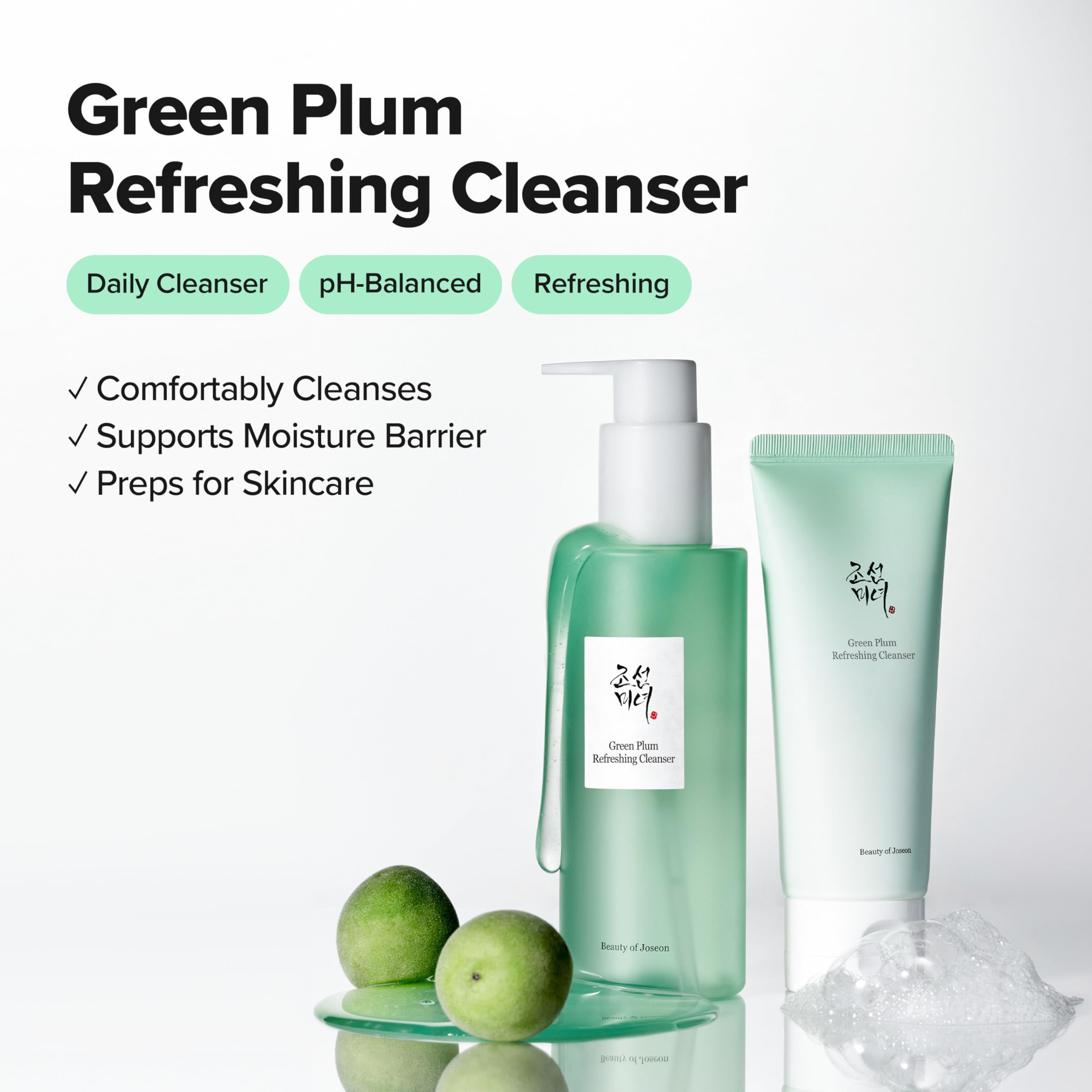 Beauty of Joseon Green Plum Refreshing Cleanser Gel Type Deep Pore Cleansing, Face Cleansers for All Skin Types, Korean Skincare 100ml, 3.38 fl.oz