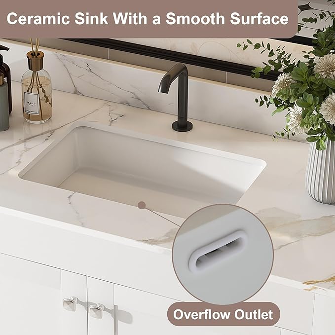 Montary 42" Bathroom Vanity with 43" Sintered Stone Carrara Gold Top, Modern Stylish MDF Bathroom Storage Cabinet, Vanity Set with 2 Doors and One Large Divided Drawer, White (Single Hole)