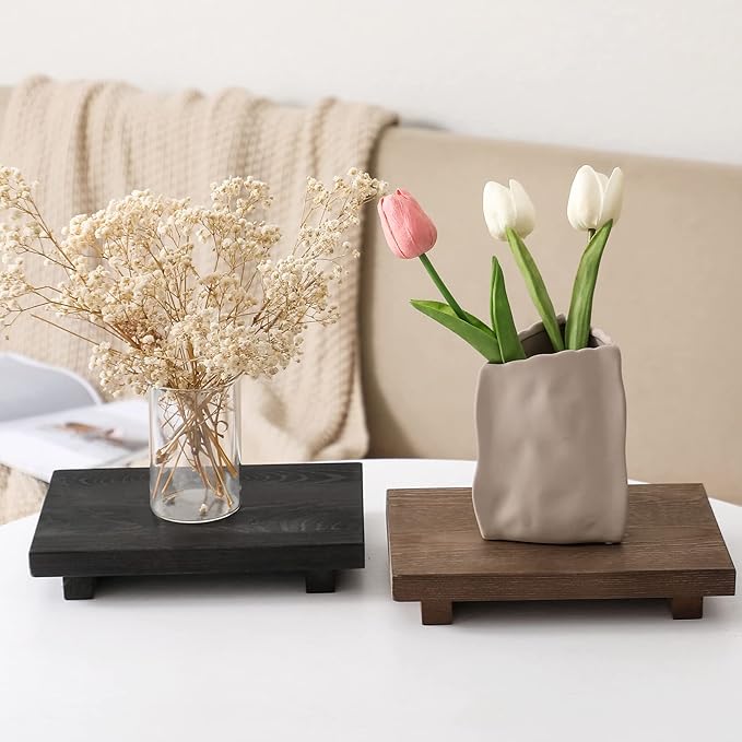 Bathroom Tray Wood Riser Kitchen Decor Soap Holder, 9" x 6" Black