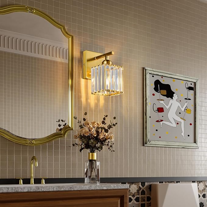 Wall Sconces Crystal Gold Wall Sconce Set of Two Indoor Wall Lamp Modern Wall Light Bathroom Vanity Light Fixtures Wall Lighting Wall Mounted Room Sconce