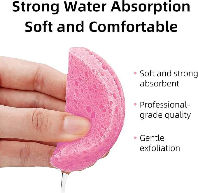 50-Count Compressed Facial Sponges|Kickleen 100% Natural Cellulose Cosmetic Spa Sponges for Daily Facial Cleansing|Makeup and Mask Removal|Exfoliating|Skin Massage|Pore Exfoliation (50 Count (Pink))