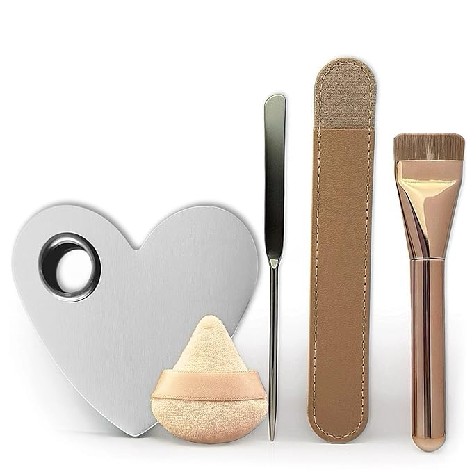 Ink Permanent Makeup Brush Set, Flat Foundation Brush, Sponge and Spatula