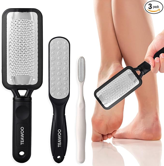 TEAWOO 3 Pack Foot Files Callus Remover, Stainless Steel Foot Rasp and Foot Scrubber, Professional Pedicure Tools for Dead Skin, Hard Skin and Calluses Removal