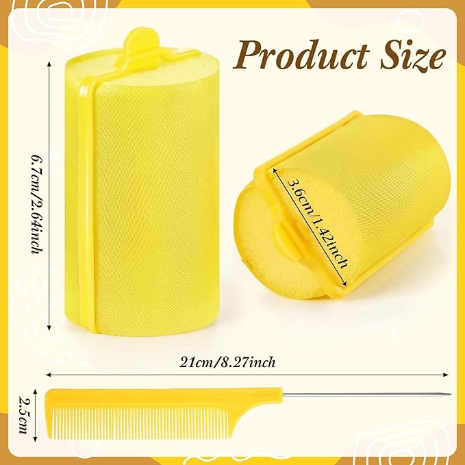 Syhood 18 Pcs Satin Rollers for Black Hair Foam Sponge Rollers Yellow Satin Wrapped Hair Curlers for Hairdressing Styling(1.42 Inch)