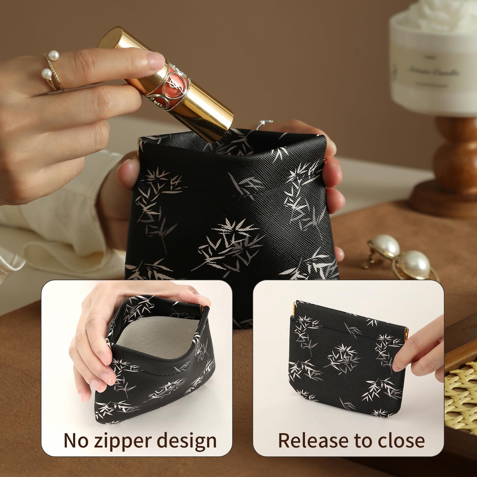 RIGHT AWAY 2 PCS Small Makeup Bag for Purse,Mini Cosmetic Organizer Make Up Bag for Women,Squeeze Coin Purse Pouch,Portable Tiny Makeup Pouches for Cosmetic Accessories,Lipstick, Jewelry, Card, Coins