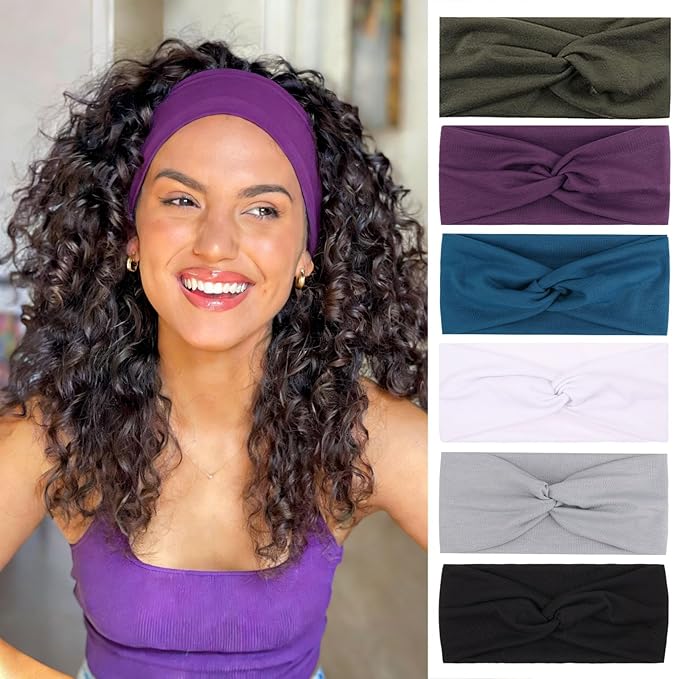 XTREND 6 Pcs Women's Headbands Twisted Cross Elastic Head Bands Yoga Workout Hairbands Non-Slip Sweat Soft Headband Solid Color Simple Versatile Hair Accessory Head Band