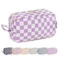 Narwey Checkered Makeup Bag Travel Cosmetic Bag Organizer Small Toiletry Bag Make Up Bags with Organized Pockets for Women (Purple Checkerboard, Large)