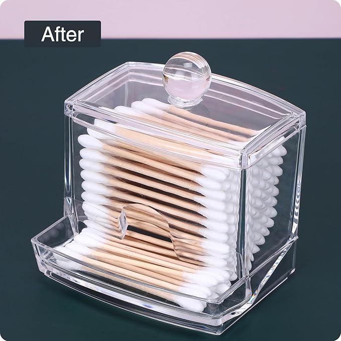 MOSIKER 10oz Clear Acrylic Small Qtip Holder,Swab Dispenser Cotton Ball Jars Bathroom Organizer with Lid