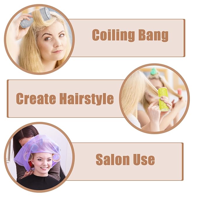 WILLBOND 4 Pcs Long Hair Rollers for Bangs Aluminum Core Curlers Thermal Self Grip Roller for Long and Medium Hair Women Hairstyle (4.7 x 2 Inch,Blue,Yellow,Pink,Gray)