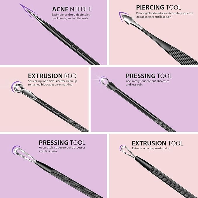 Teenitor 7 in 1 Blackhead Remover Tools, Surgical Grade Pimple Popper Tool Kit, Blackhead Extractor, Pimple Extractor, Black Head Remover