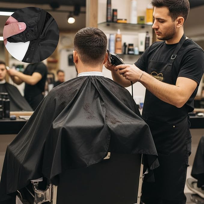 Kifmurase 12 Pcs Barber Cape with Adjustable Snap Closure, Hair Cutting Cape, 59 x 47 Salon Apron for Women Men, Professional Hair Cutting Salon Capes for Hairstylist Hair Dye, Black