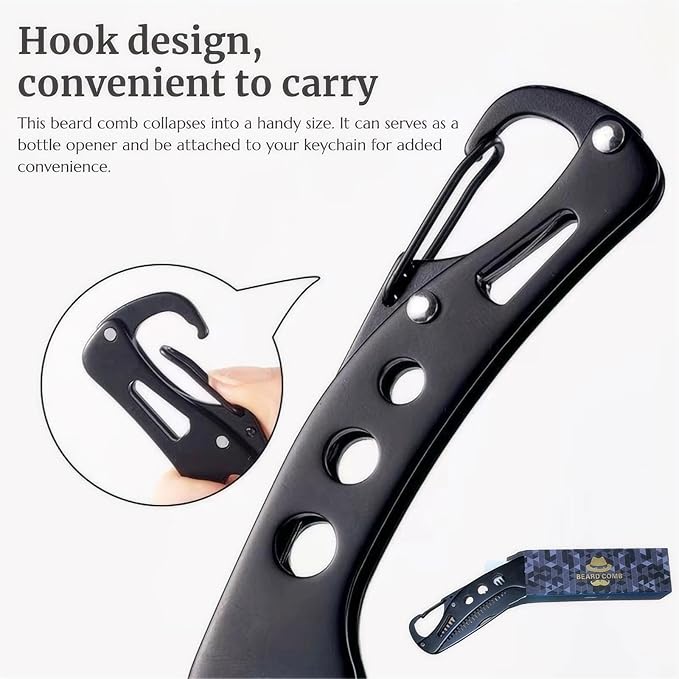 KINTEGOOD Stainless Steel Folding Beard Comb Mustache Comb Beard Grooming