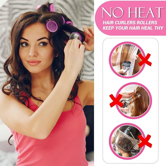 Hair Curlers Rollers, 12Pcs Hair Rollers Hair Curlers Self Grip Holding Rollers with 12 Pcs Hair Clips for Long Medium Short Thick Fine Thin Hair Bangs Volume