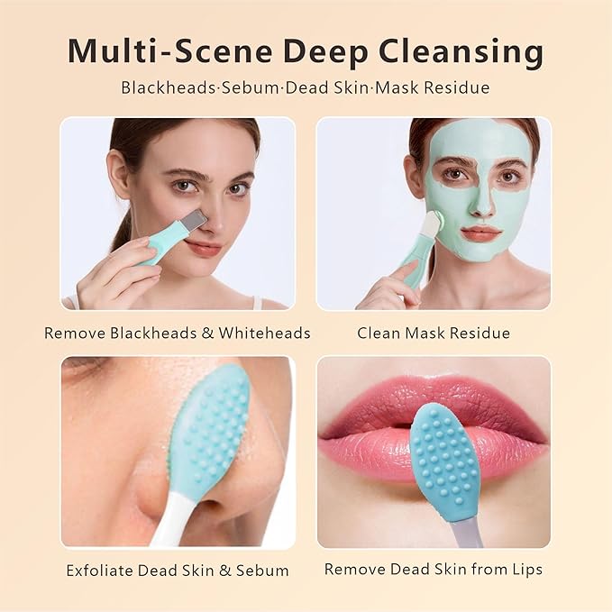 Face Washing Brushes,Blackhead Removal Tools,3Pcs Pore Cleaning Brush, Skin Scrubber Face Spatula,Double-Headed Blackhead Extractor Pimple Extractor,Face Scraper for Deep Cleansing (Green)