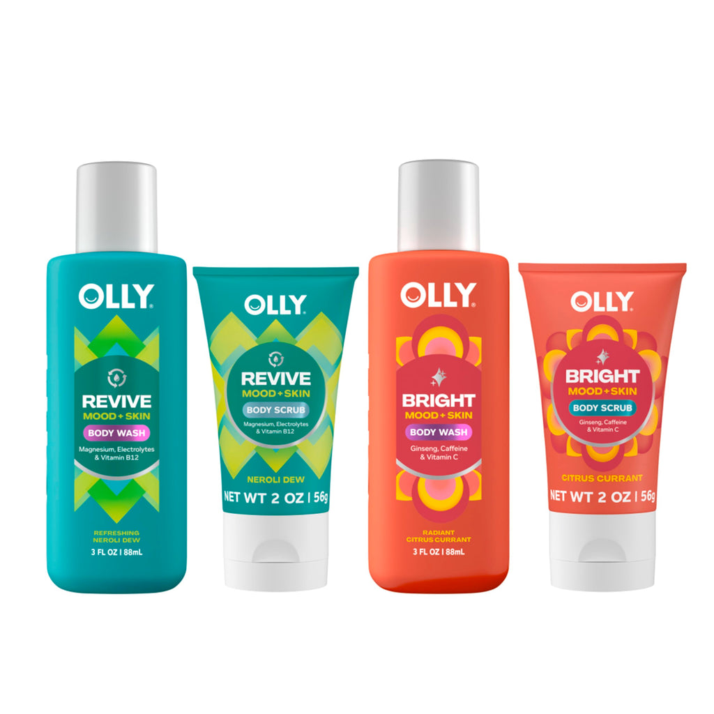 OLLY Body Wash & Body Scrub Mini pack 4 Count 3 oz