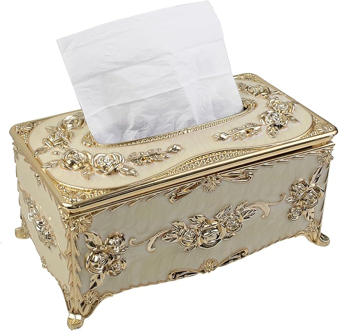 Geesatis Tissue Box Cover,1 Pcs Gold 9.5''x5.5''x4.5''