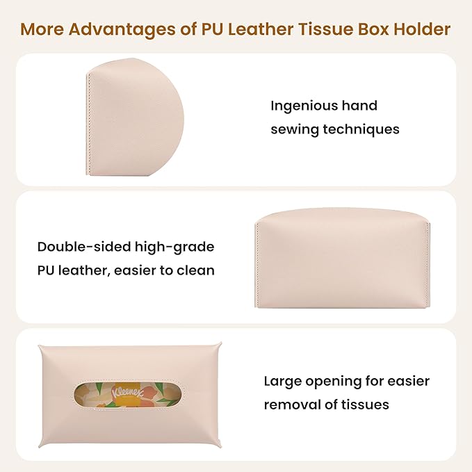 Long Tissue Box Cover, PU Leather Tissue Holder Rectangle, Facial Paper Organizer, Modern Dispenser for Bathroom, Kitchen, Home, Office, Tabletop (1, Apricot Pink, Tall)