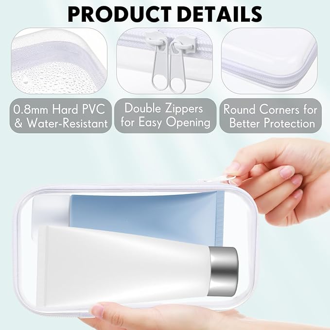Sanwuta 10 Pcs Hard Zipper Case Clear Hard Pouches Plastic Zipper Pencil Portable Box Toy Storage Bins Plastic Container for Travel Toiletry Office Cosmetic Block Puzzle Organizer (S,Clear)