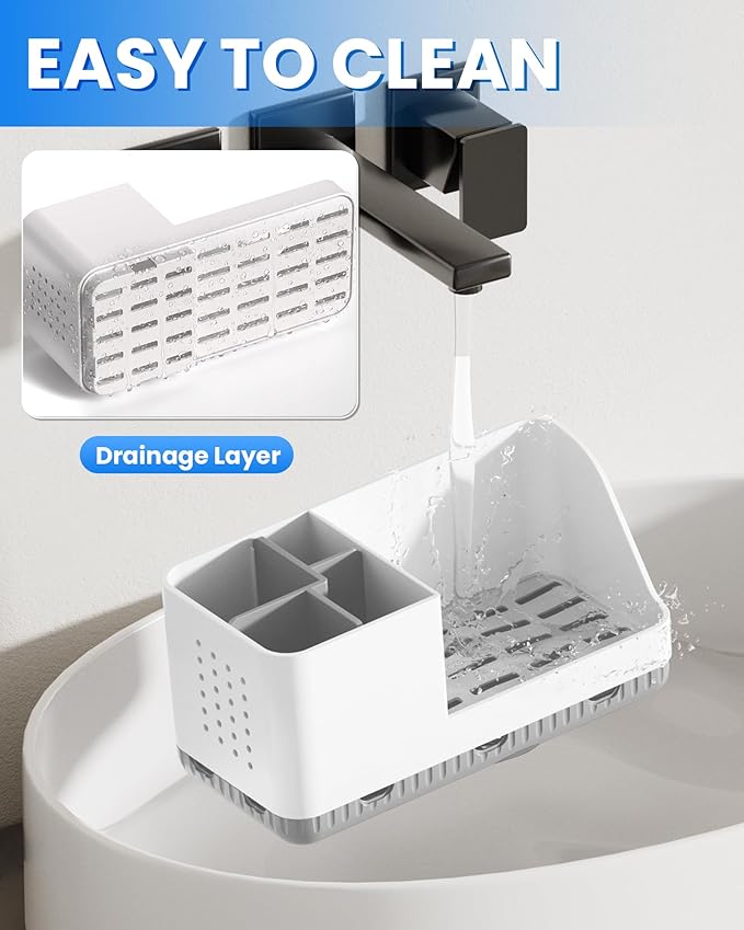 Homtalker Toothbrush Holders for Bathroom Counter - Detachable Bathroom Organizer and Storage Electric Toothbrush and Toothpaste Holder, Bathroom Decor Accessories for Countertop, Shower, Sink