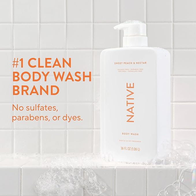Native Sulfate Free Body Wash Contains Naturally Derived Ingredients | for Women & Men| Sweet Peach & Nectar, 36 oz