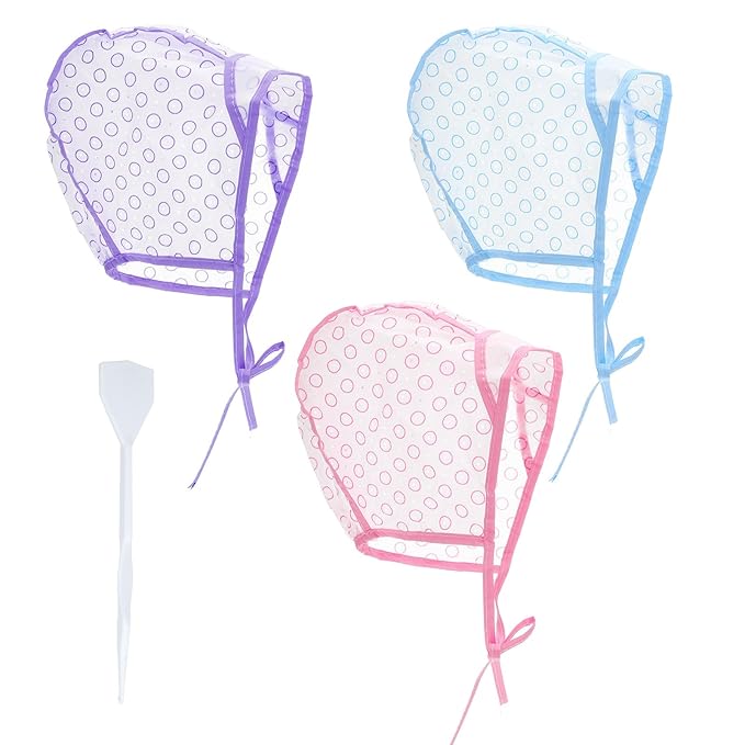 LXUEJIE 3 Pcs Hair Highlighting Cap, Colorful Hair Coloring Frosting Dye Kit, Hairs Coloring Dye Cap Frosting Caps with Plastic Crochet Hook for Salon DIY Dyeing Hairdressing