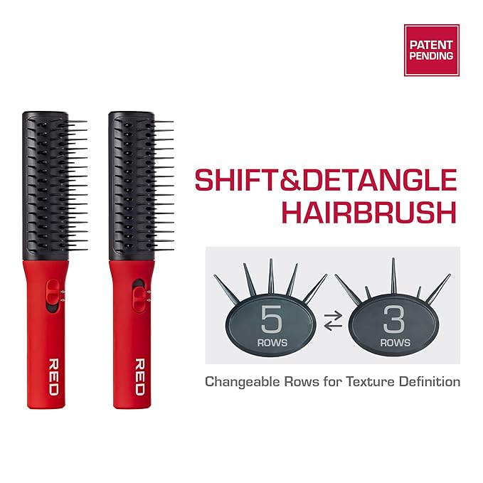 RED by Kiss Detangling Hair Brush for Adults & Kids, Hair Straightening Detangler for Curly, Natural, Straight, Afro, Wet or Dry Hair, Glides Through Tangles with Ease (Shift&Detangle Hairbrush)