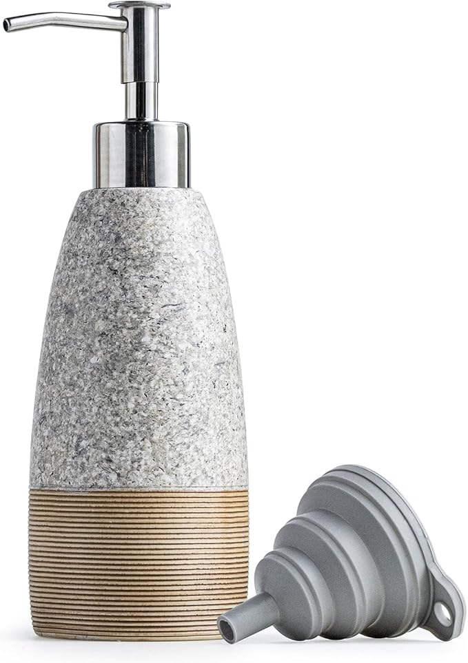 Ceramic Soap Dispenser with 2 Pumps, 12 oz Refillable Liquid Hand Soap Dispenser for Shampoo, Kitchen, Hand Soap Bottle for Mother's Day, Granite Grey