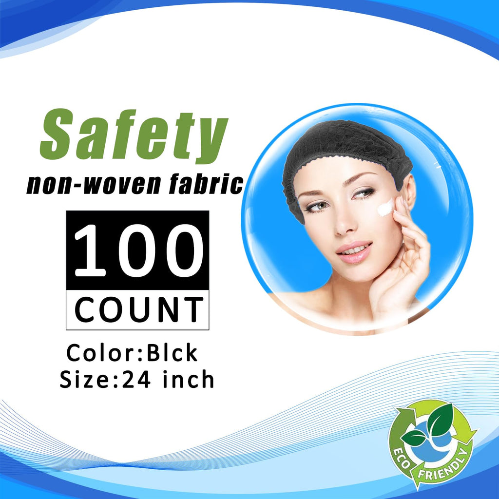 Disposable Bouffant Caps 100pcs,24inches Hair Net, Elastic Dust Cap for Food Service,Salon,Spa,Kitchen Head Cover (Black)