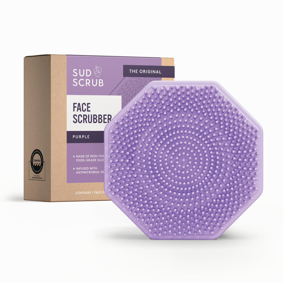 Sud Scrub® Antimicrobial Silicone Face Scrubber, 1 Pack, Gentle Face Exfoliator for Sensitive Skin, Eco Friendly Facial Cleansing Brush, Exfoliating Face Brush for Men and Women (Charcoal)