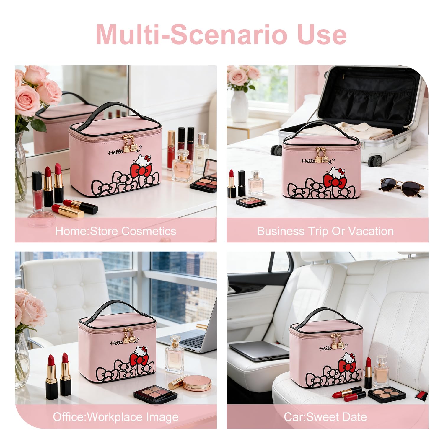 Vimanllie Large Travel Makeup Bag Waterproof Cosmetic Bags,Portable Toiletry Organizer with Handle for Girl,Cute Home Storage for Women