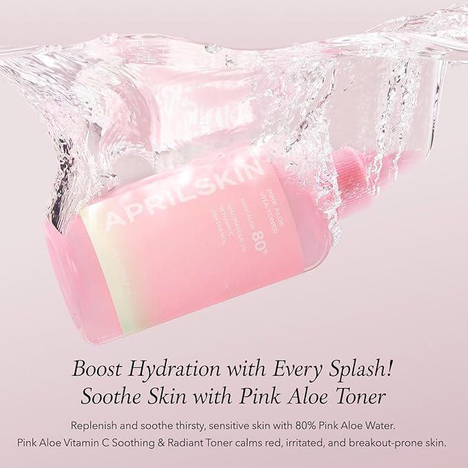 APRILSKIN Pink Aloe Vita Toner | Calms and Soothes Redness, Smoothens, and Controls Excess Sebum | 80% Pink Aloe Vera Water | Hydrating, Non-Sticky | Clean & Vegan Korean Skin care (8.45 fl.oz)