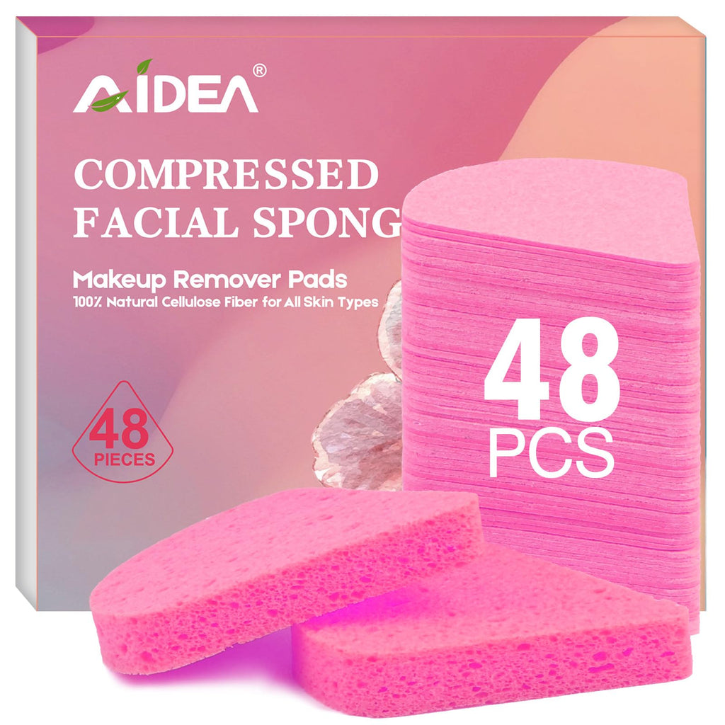 AIDEA Compressed Facial Sponges-48Count, Disposable Face Sponges, Pink
