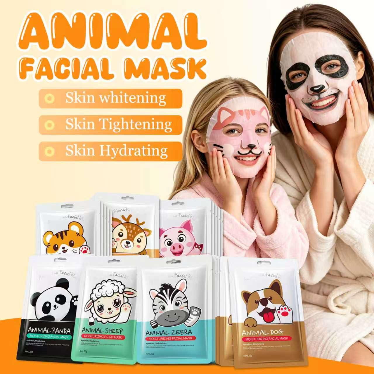 Beenefits 7 Packs Cute Animal Character Design Facial Masks, Deep Hydrating Spa Masks for All Skin Types, Gift for Kids' Birthday Party, Girl's Night, Enjoy Skincare Life