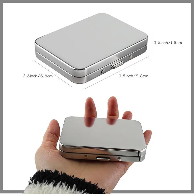 2Pcs Portable Cotton Swab Holder with Mirror, Refillable Dental Floss Case Container, Small Floss Picks Box for Travel,Dates(Silver)