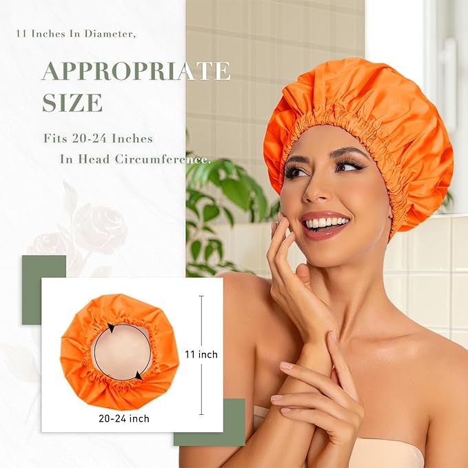 Edoneery Reusable Shower Caps for Women, Waterproof Long Hair Bonnet