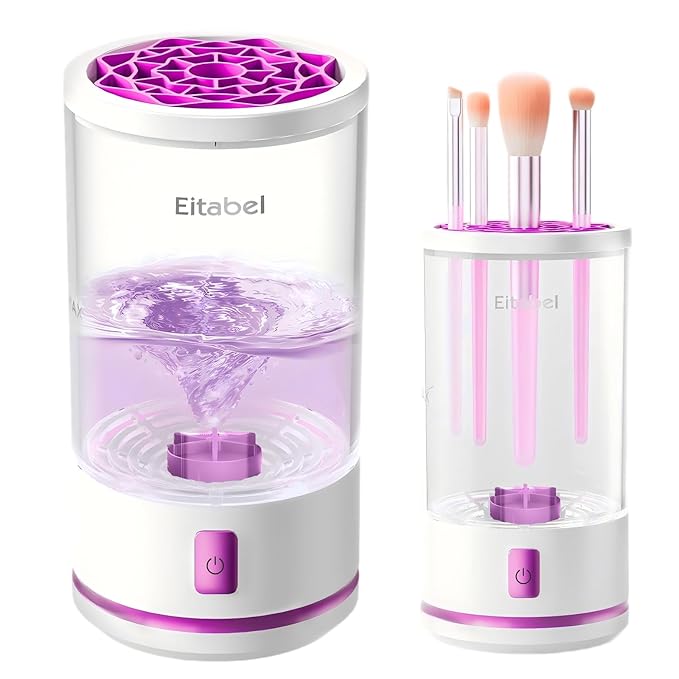EITABEL Makeup Brush Cleaner machine, 2 in 1 Makeup Brush Cleanser & Washer, 7000 RPM High-Speed Deep Cleaning, Portable Automatic Cosmetic Brush Cleaner for Foundation Brush Sponge, White