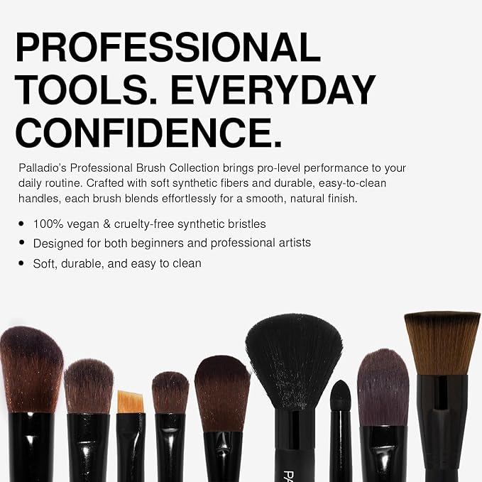 Palladio Powder Brush, Large All Over Face Makeup Brush, Buffs Loose Powder, Flawless Blending, Smooth Finish, Synthetic Natural Bristles, Soft Feel, Comfortable Grip, Professional Application.