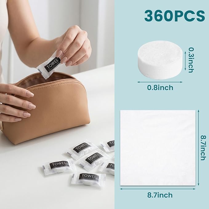 LOVEINUSA 360PCS Compressed Towels, Bulk Cotton Disposable Face Towels for Face Portable Washcloths for Travel Expandable Wipes Tablets Survival Gear and Supplies for Outdoors Camping Hiking Hotel