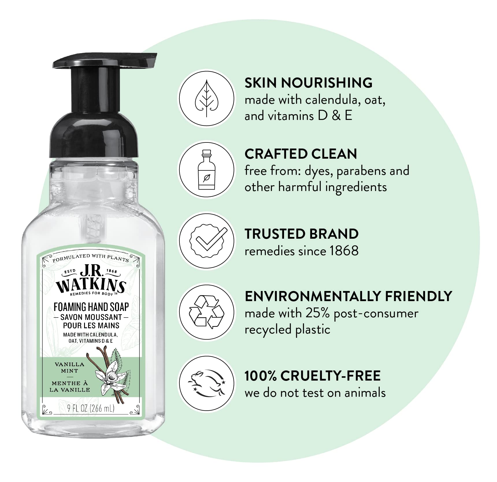 J.R. Watkins Foam Hand Soap Dispenser 3 Pack, Vanilla Mint, 9 fl oz