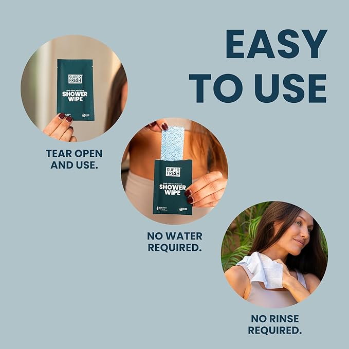 Super Fresh Shower Body Wipes, Travel Essentials for Camping, Large Unscented for Adults, Women, Men, Kids Personal Hygiene Cloth Enriched with Aloe and Vitamin E, Individually Wrapped 10 Pack