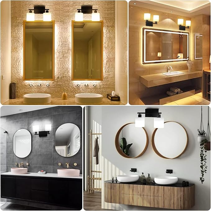 Dekang Black Bathroom Light Fixtures Over Mirror, 2-Light Vanity Lights