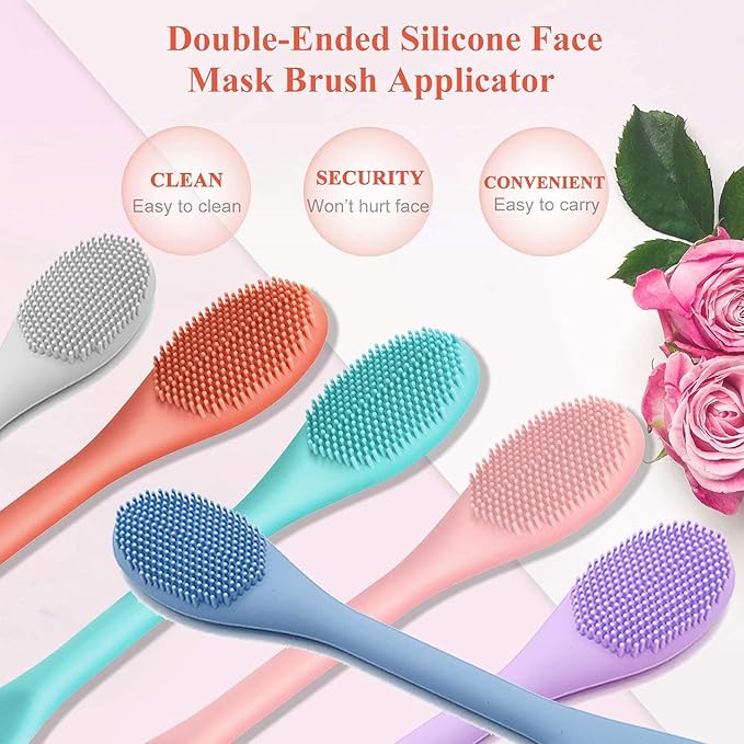 REVEX Silicone Face Mask Applicator,Face Scrubber,Exfoliating Pore Scrubber,Pore Cleaning Brush,2Pcs Mask Applicator Tool for Facial Mud,Face Brush for Women Men.(Pink+Gray)