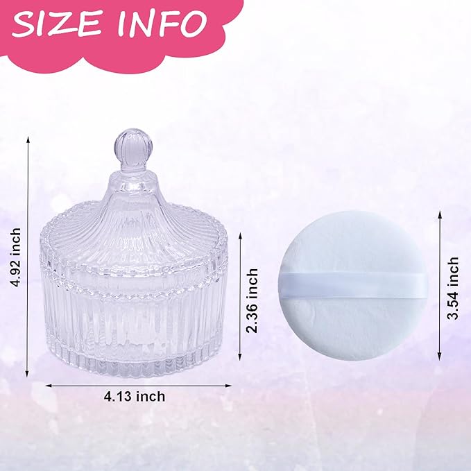 Qopoto Body Powder Puff and Container, Glass Box for Dust Puff, Powder applicator with Case for Dusting powder (white)