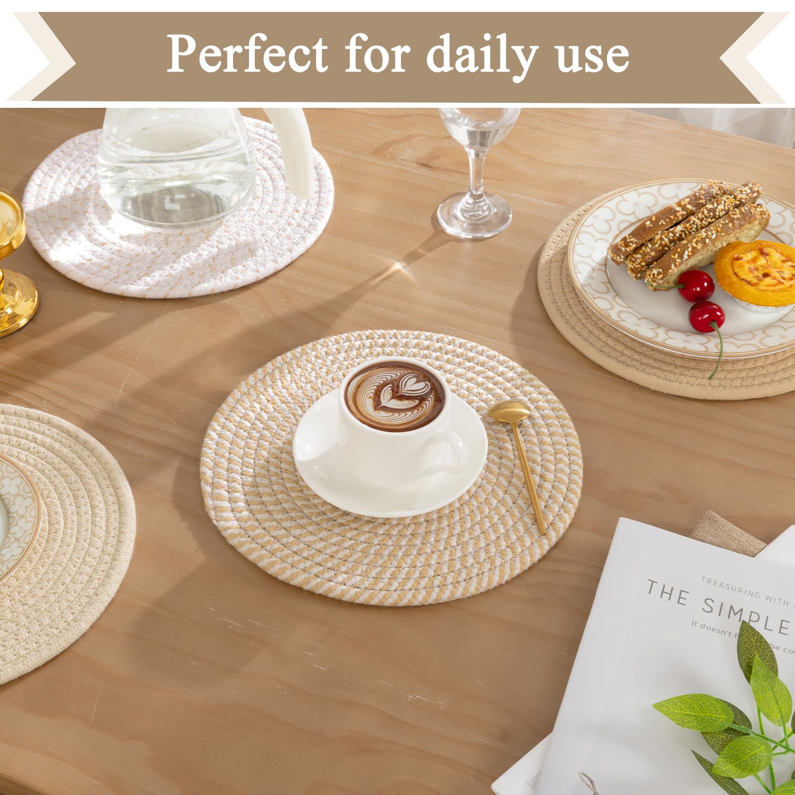 SHACOS 10 Inches Trivets for Hot Dishes, 4 Pieces Cotton Trivets Mats for Kitchen, Hot Pads for Countertops and Table, Heat-Resistant Pot Holders for Hot Pots and Pans(Khaki, 4pcs)