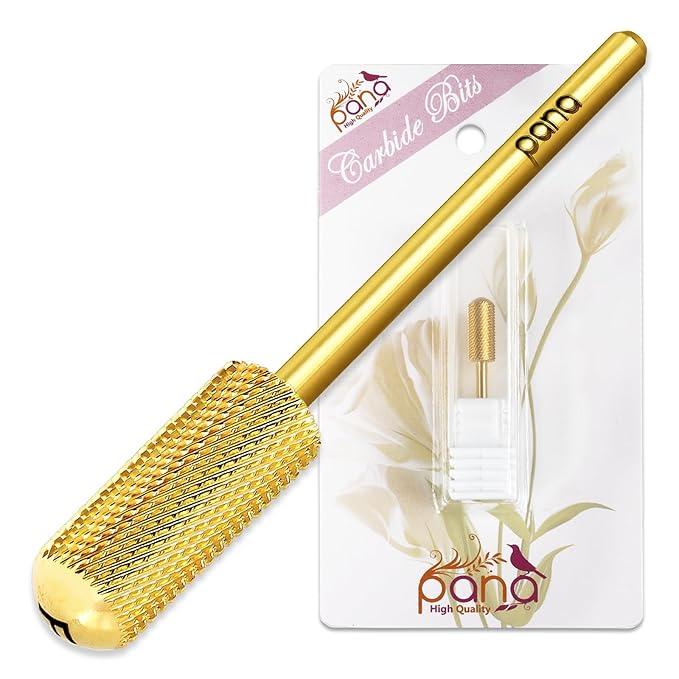 PANA 3/32" Shank Size Smooth Top Small Barrel Carbide - Nail Drill Bit for Dremel Machine Manicure Pedicure Nail Salon Tools Gel Polish & Acrylics Removal (Gold, Fine)