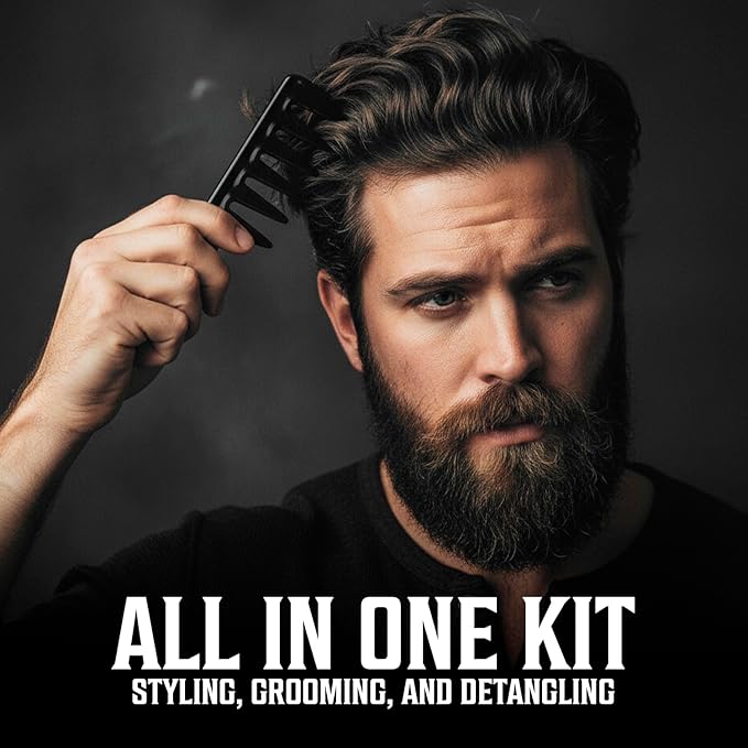 Viking Revolution Professional Styling Hair Combs for Men (6 Pieces) - Mens Comb for Hair Styling, Texturizing, Grooming and Detangling - Anti-Static, Durable and Easy to Clean