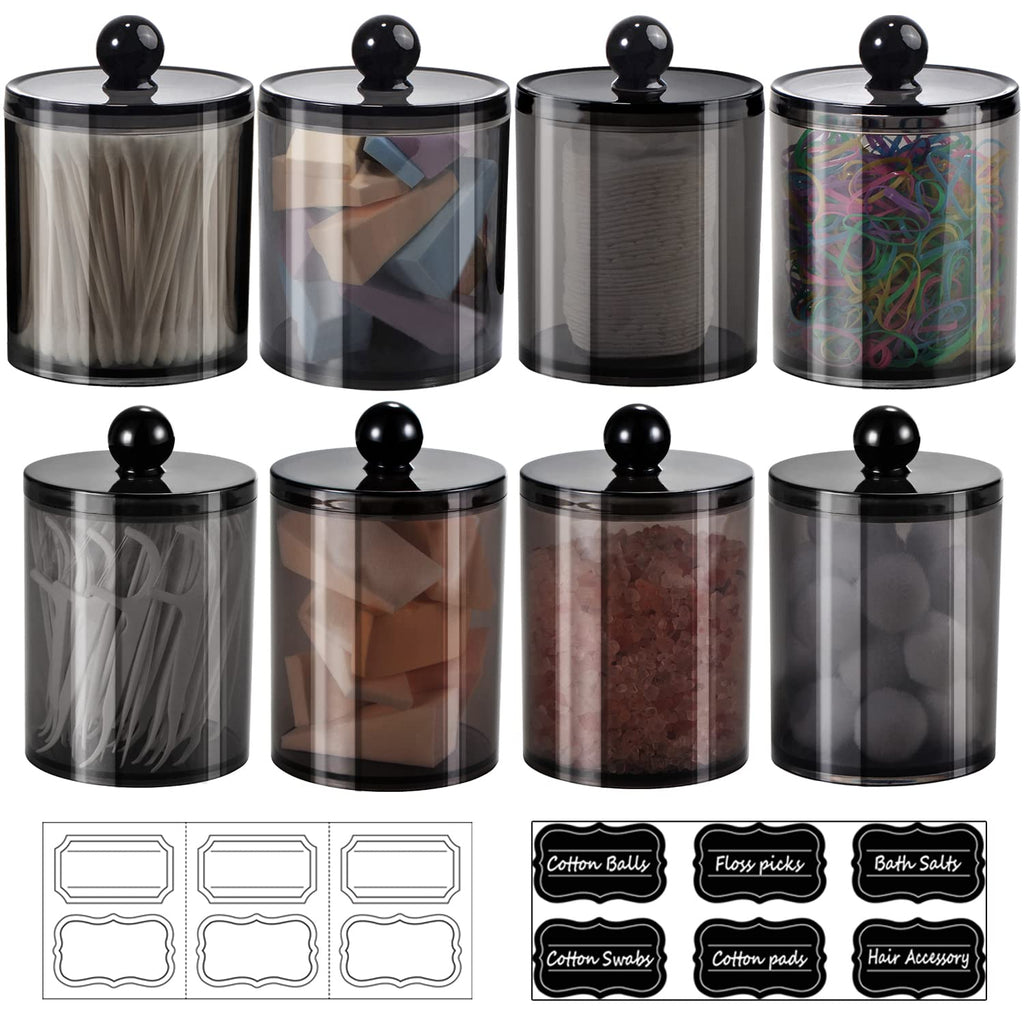SheeChung 8 Pack Black Qtip Holder,Acrylic Apothecary Jars with Lids