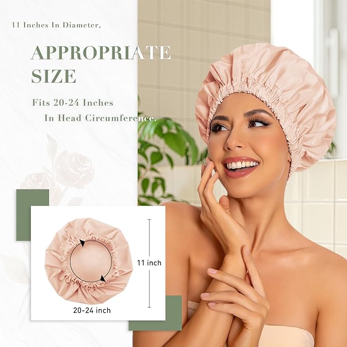 Edoneery Reusable Shower Caps for Women, Waterproof Long Hair Bonnet