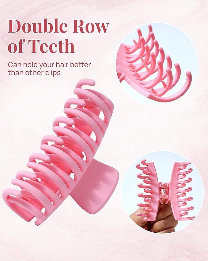 Mesovor 4 Pack Double Row Teeth Hair Claw Clips, 3.5" Large Strong Hold Matte Hair Clips for Thin and Short Fine Hair Accessories (Colorful Matte)