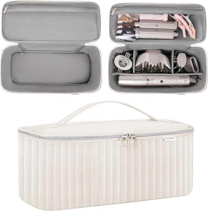 Lexeeco Travel Carrying Case for Hair Dryer Shark Flexstyle Dyson Airwrap Brush Hair Accessories Tools Storage Bag for Revlon Hairdryer Styler Organizer (Beige)
